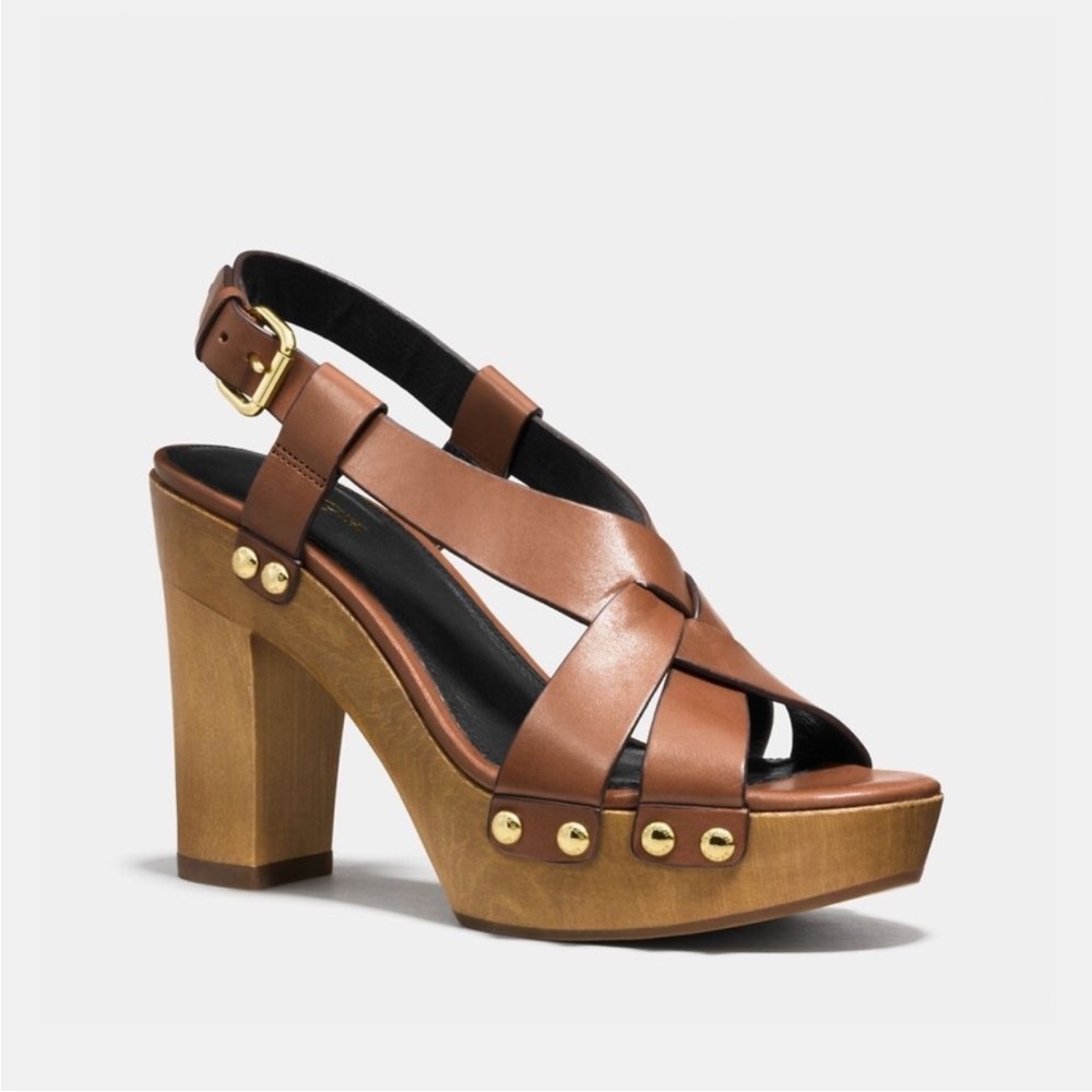 Coach Adessa Heeled Leather Sandals Size 7 Brown